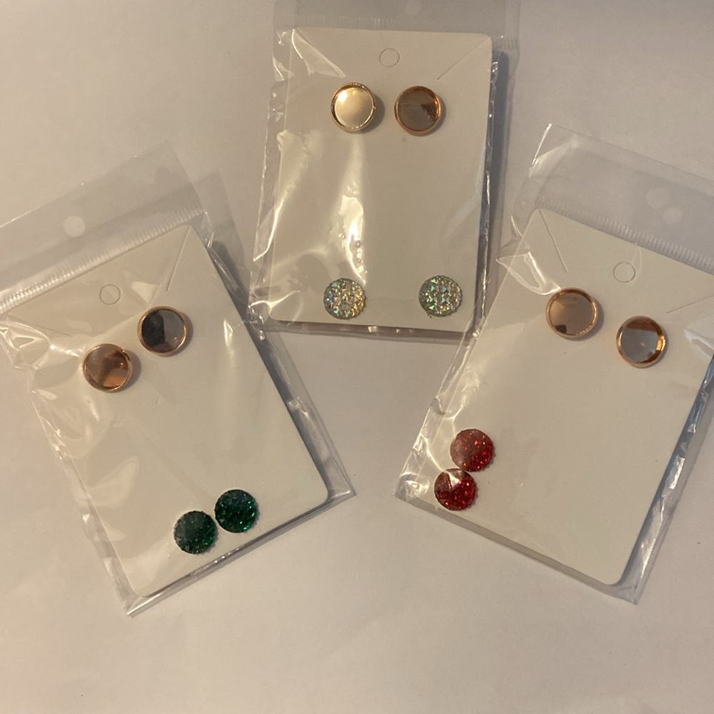 NEW DIY 3 pairs of Copper stud earrings for one price